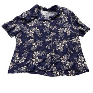 Lee David Floral Rayon‎ Short Sleeve Button Down Shirt Mens Large Navy Blue